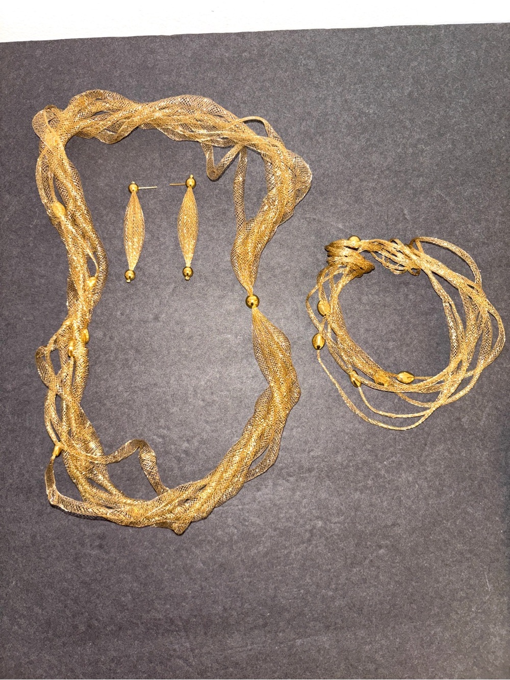 18k Italian Gold Mesh Multi-Strand Necklace, Bracelet & Earrings Set